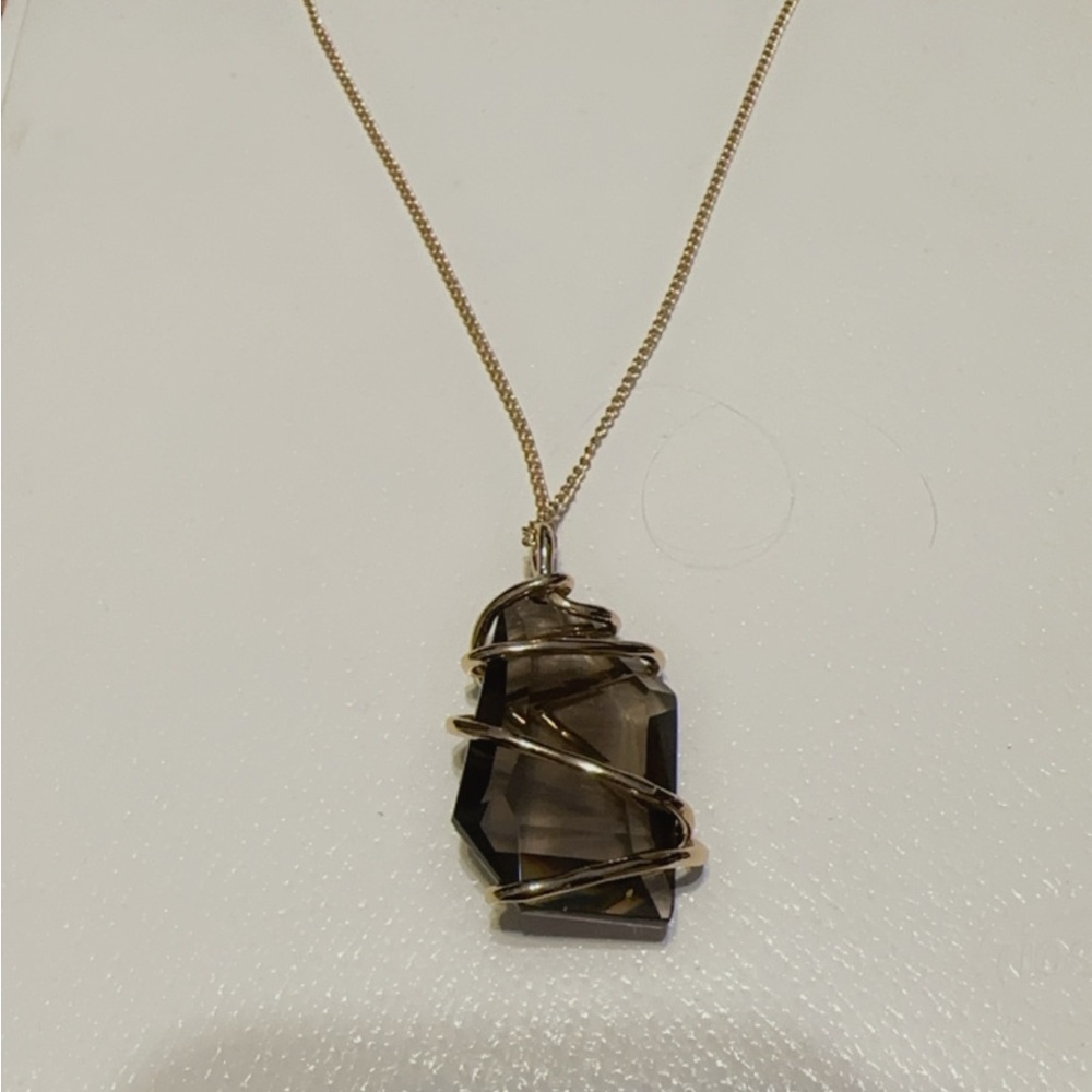 Gold Tone Necklace with dark Smokey Crystal - Never Worn $28